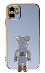 Eiroo iPhone 12 Baby Bear Standlı Mavi Silikon Kılıf - 1