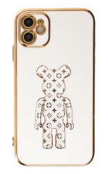 Eiroo iPhone 12 Bearbrick Standlı Beyaz Silikon Kılıf - 1