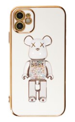 Eiroo iPhone 12 Candy Bear Standlı Beyaz Silikon Kılıf - 1