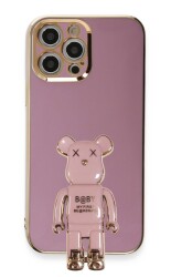 Eiroo iPhone 12 Pro Max Baby Bear Standlı Mor Silikon Kılıf - 1