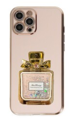 Eiroo iPhone 13 Pro Max Taşlı Parfüm Standlı Pembe Silikon Kılıf - 1