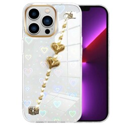 Eiroo iPhone 15 Pro Hologram Kalpli Zincirli Şeffaf Rubber Kılıf - 1