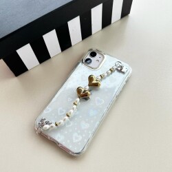 Eiroo iPhone 15 Pro Hologram Kalpli Zincirli Şeffaf Rubber Kılıf - 5