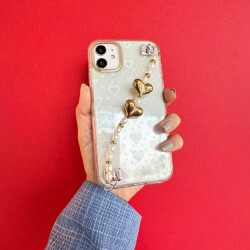 Eiroo iPhone 15 Pro Hologram Kalpli Zincirli Şeffaf Rubber Kılıf - 6