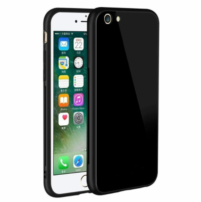 Eiroo iPhone 6 / 6S Silikon Kenarlı Siyah Cam Kılıf - Eiroo