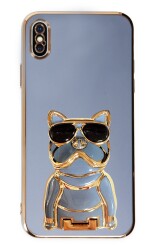 Eiroo iPhone X / XS Bulldog Standlı Mavi Silikon Kılıf - 1