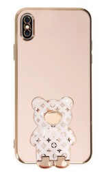 Eiroo iPhone X / XS Lüks Ayı Standlı Pembe Silikon Kılıf - 1