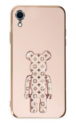 Eiroo iPhone XR Bearbrick Standlı Pembe Silikon Kılıf - 1