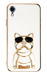 Eiroo iPhone XR Bulldog Standlı Beyaz Silikon Kılıf - 1