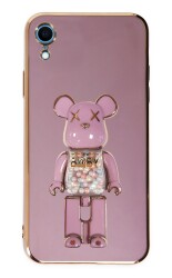 Eiroo iPhone XR Candy Bear Standlı Mor Silikon Kılıf - 1