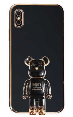Eiroo iPhone XS Max Baby Bear Standlı Siyah Silikon Kılıf - 1
