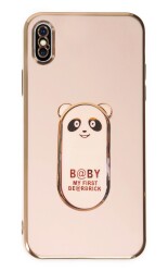 Eiroo iPhone XS Max Baby Panda Standlı Pembe Silikon Kılıf - 1