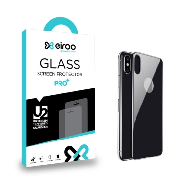 Eiroo iPhone X / XS Tempered Glass Arka Siyah Cam Gövde Koruyucu - Eiroo