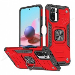 Eiroo Kickstand Xiaomi Redmi Note 10S Ultra Koruma Kırmızı Kılıf - Eiroo