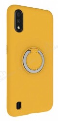 Eiroo Lansman Samsung Galaxy A01 Selfie Yüzüklü Sarı Silikon Kılıf - Eiroo