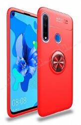 Eiroo Liquid Ring Huawei P40 Lite E Standlı Kırmızı Silikon Kılıf - Eiroo