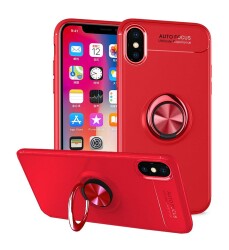 Eiroo Liquid Ring iPhone X / XS Standlı Kırmızı Silikon Kılıf - 1