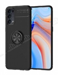 Eiroo Liquid Ring Oppo Reno4 Standlı Siyah Silikon Kılıf - Eiroo