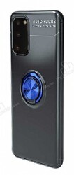 Eiroo Liquid Ring Samsung Galaxy S20 Standlı Siyah-Lacivert Silikon Kılıf - Eiroo