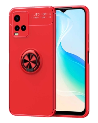 Eiroo Liquid Ring vivo Y33s Standlı Kırmızı Silikon Kılıf - Eiroo