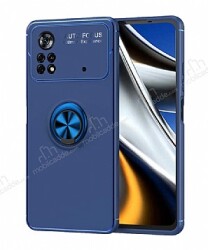 Eiroo Liquid Ring Xiaomi Poco M4 Pro Standlı Lacivert Silikon Kılıf - Eiroo