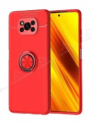 Eiroo Liquid Ring Xiaomi Poco X3 Standlı Kırmızı Silikon Kılıf - Eiroo