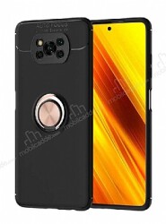 Eiroo Liquid Ring Xiaomi Poco X3 Standlı Rose Gold-Siyah Silikon Kılıf - Eiroo