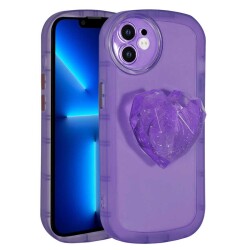 Eiroo Love Series iPhone 12 Kalp Tutuculu Mor Silikon Kılıf - 1