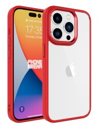 Eiroo Luxe iPhone 15 Pro Silikon Kenarlı Kırmızı Rubber Kılıf - 1