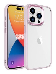 Eiroo Luxe iPhone 15 Pro Silikon Kenarlı Pembe Rubber Kılıf - 1