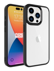 Eiroo Luxe iPhone 15 Pro Silikon Kenarlı Siyah Rubber Kılıf - 1