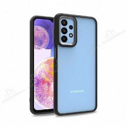 Eiroo Luxe Samsung Galaxy M23 Silikon Kenarlı Siyah Rubber Kılıf - Eiroo