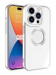Eiroo Luxury Clear iPhone 15 Pro Kamera Korumalı Silver Silikon Kılıf - 1