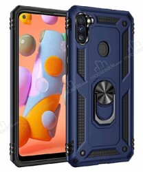 Eiroo Magnet Ring Samsung Galaxy A11 Ultra Koruma Lacivert Kılıf - Eiroo