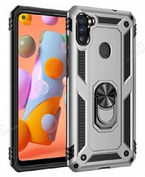 Eiroo Magnet Ring Samsung Galaxy A11 Ultra Koruma Silver Kılıf - Eiroo