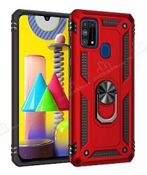 Eiroo Magnet Ring Samsung Galaxy M31 Ultra Koruma Kırmızı Kılıf - Eiroo