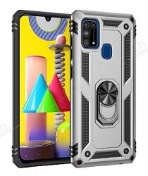 Eiroo Magnet Ring Samsung Galaxy M31 Ultra Koruma Silver Kılıf - Eiroo