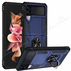 Eiroo Magnet Ring Samsung Galaxy Z Flip3 5G Ultra Koruma Lacivert Kılıf - Eiroo