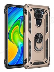 Eiroo Magnet Ring Xiaomi Redmi Note 9 Ultra Koruma Gold Kılıf - Eiroo