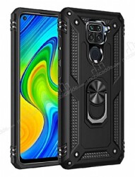 Eiroo Magnet Ring Xiaomi Redmi Note 9 Ultra Koruma Siyah Kılıf - Eiroo