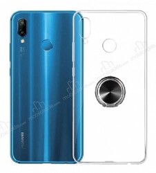 Eiroo Ring Crystal Huawei P Smart 2019 Siyah Yüzüklü Silikon Kılıf - Eiroo