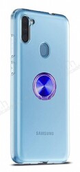 Eiroo Ring Crystal Samsung Galaxy A11 Lacivert Yüzüklü Silikon Kılıf - Eiroo