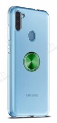 Eiroo Ring Crystal Samsung Galaxy A11 Yeşil Yüzüklü Silikon Kılıf - Eiroo