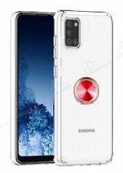 Eiroo Ring Crystal Samsung Galaxy A31 Kırmızı Yüzüklü Silikon Kılıf - Eiroo