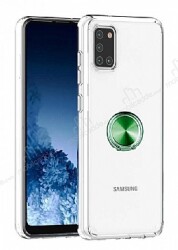 Eiroo Ring Crystal Samsung Galaxy A31 Yeşil Yüzüklü Silikon Kılıf - Eiroo