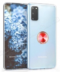 Eiroo Ring Crystal Samsung Galaxy S20 Kırmızı Yüzüklü Silikon Kılıf - Eiroo