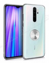 Eiroo Ring Crystal Xiaomi Redmi Note 8 Pro Silver Yüzüklü Silikon Kılıf - Eiroo