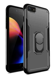 Eiroo Ring Hard iPhone 7 / 8 Ultra Koruma Dark Silver Kılıf - Eiroo