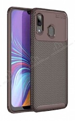 Eiroo Rugged Carbon Samsung Galaxy A10S Kahverengi Silikon Kılıf - Eiroo