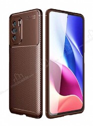 Eiroo Rugged Carbon Xiaomi Poco F3 Kahverengi Silikon Kılıf - Eiroo